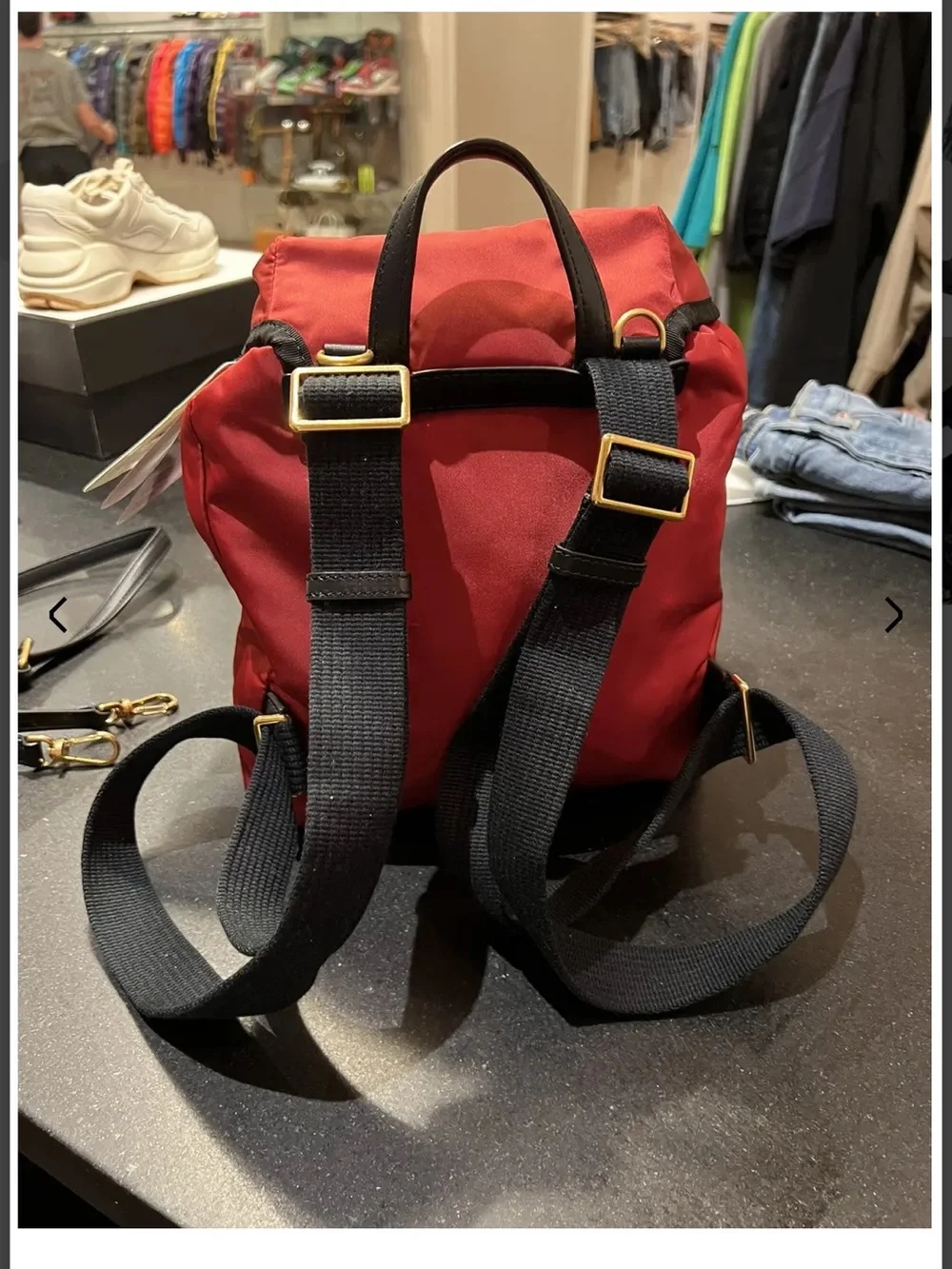 Moncler Red Nylon Mini Backpack with Gold-Tone Accents